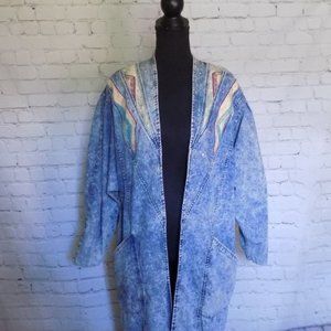 Marie St Monet womens denim acidwash long coat vtg